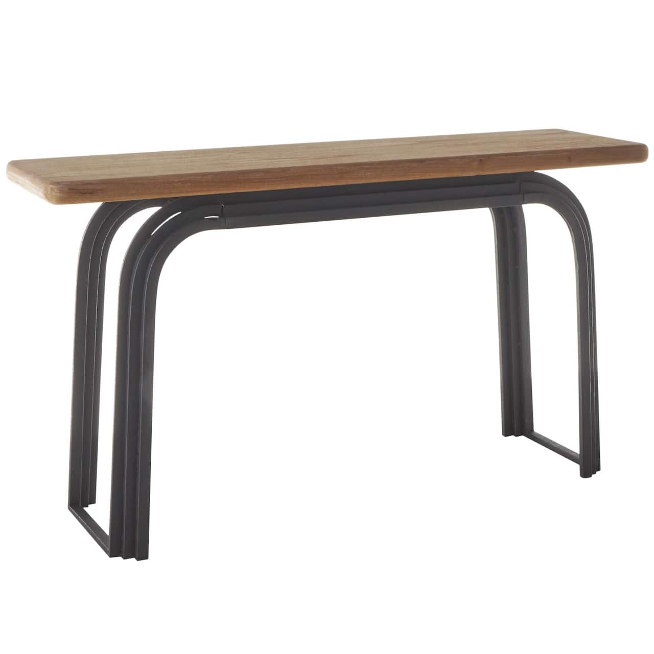 55" Black Metal Layered Arch Living Room Console Table with Brown Tabletop